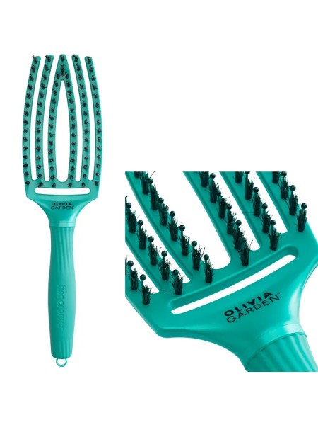 SZCZOTKA FINGERBRUSH boar&nylon MEDIUM EARTH GREEN OLIVIA GARDEN
